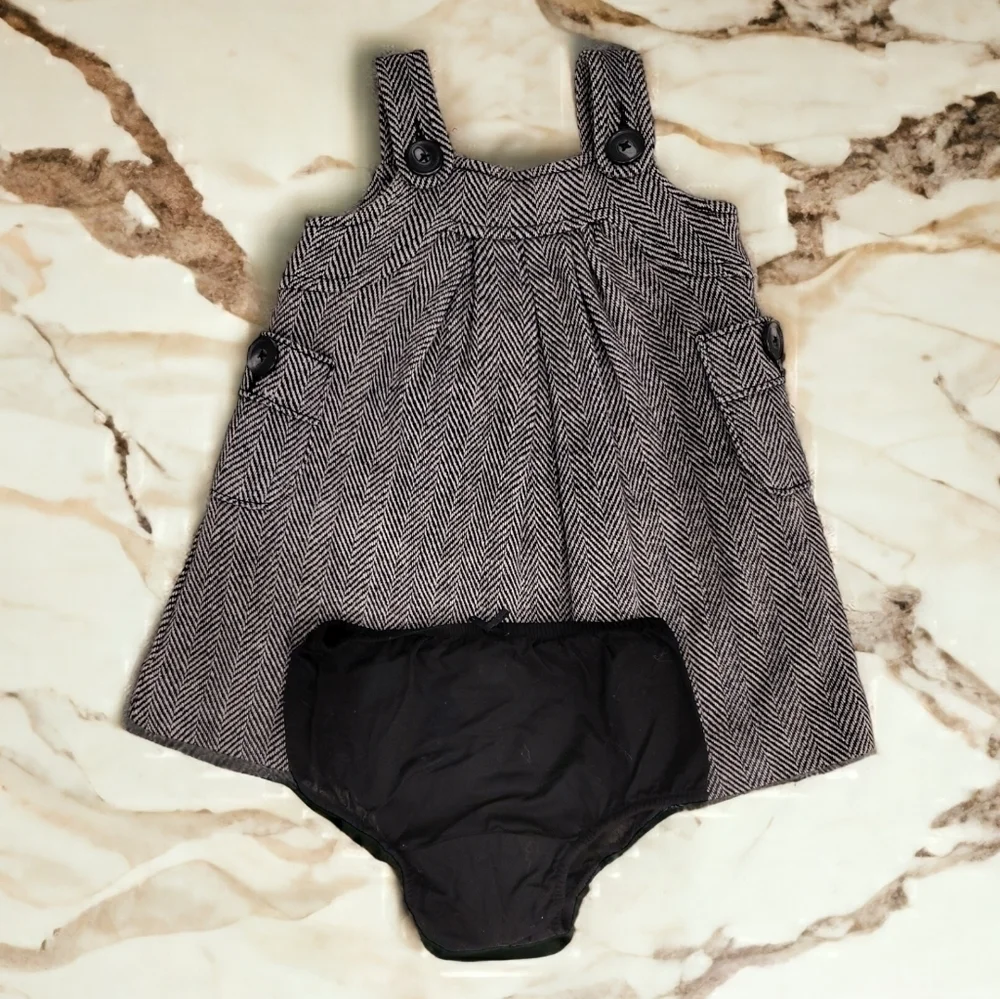 Gap Black And White Wool Blend Sleeveless Dress - 12-18 Months